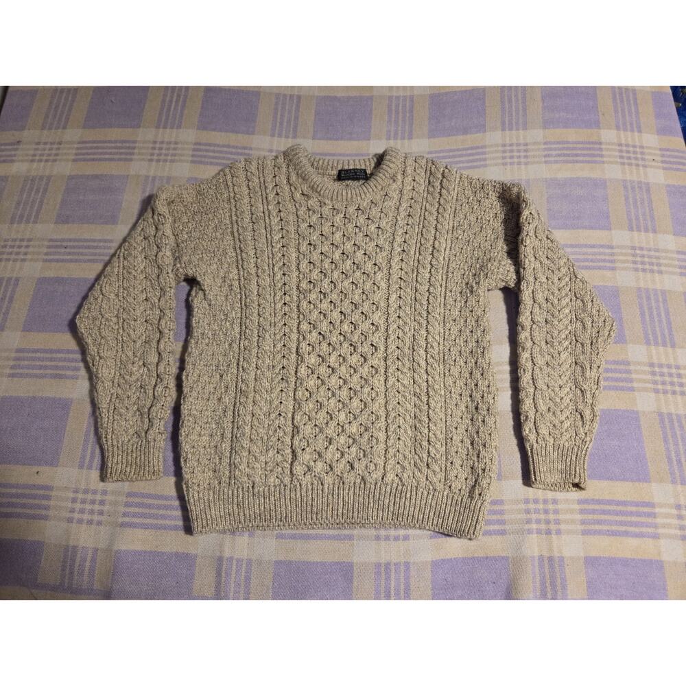 Blarney Woollen Mills Irish Aran Fisherman Cable Knit Sweater Merino 100% Wool